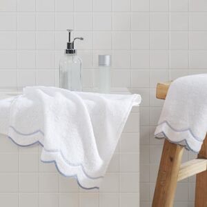 Peri Home 100% Cotton Hand Towel for Bathroom, Embroidered, Soft & Absorbent, 500 GSM, 1 Piece, 16" x 27", White with Blue Scallop Peri Home 100% Cotton Hand Towel for Bathroom, Embroidered, Soft & Absorbent, 500 GSM, 1 Piece, 16" x 27", White with Blue Scallop