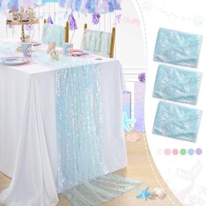 QueenDream 25x120 Inches Blue Table Runners Sequin Table Runner for Rectangle Table Baby Shark Birthday Iridescent Party Decorations 3 Pieces QueenDream 25x120 Inches Blue Table Runners Sequin Table Runner for Rectangle Table Baby Shark Birthday Iridescent Party Decorations 3 Pieces