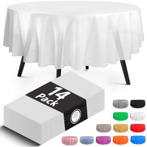 HSGUS 14 Pack Premium Disposable Round White Plastic Tablecloth 48 x 48 in. Round Plastic Tablecloths Colors. Red, Blue, Black, White, Use for Indoor Or Outdoor. Great for Parties, Weddings… HSGUS 14 Pack Premium Disposable Round White Plastic Tablecloth 48 x 48 in. Round Plastic Tablecloths Colors. Red, Blue, Black, White, Use for Indoor Or Outdoor. Great for Parties, Weddings…