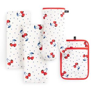 Kate Spade New York Cherry Dot Kitchen Towel, Oven Mitt & Pot Holder 4-Pack Set, 17" x 28", 7" x 13", 7" x 10", White/Red/Blue Kate Spade New York Cherry Dot Kitchen Towel, Oven Mitt & Pot Holder 4-Pack Set, 17" x 28", 7" x 13", 7" x 10", White/Red/Blue