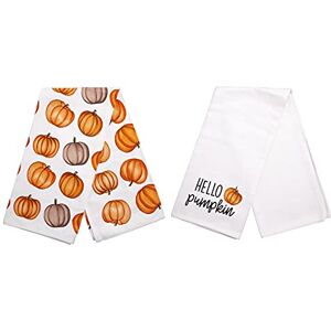 Pearhead Fall Pumpkin Tea Towels Set of 2, Autumn Kitchen Dish Towels with Hello Pumpkin Print and Pumpkin Pattern, Decorative Cotton Hand Towels for Cooking, Baking, and Seasonal Home Décor Pearhead Fall Pumpkin Tea Towels Set of 2, Autumn Kitchen Dish Towels with Hello Pumpkin Print and Pumpkin Pattern, Decorative Cotton Hand Towels for Cooking, Baking, and Seasonal Home Décor