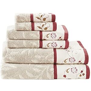 Madison Park Serene 100% Cotton Bath Towel Set Luxurious Floral Embroidered Cotton Jacquard Design, Soft and Highly Absorbent for Shower, Multi-Sizes, Red Madison Park Serene 100% Cotton Bath Towel Set Luxurious Floral Embroidered Cotton Jacquard Design, Soft and Highly Absorbent for Shower, Multi-Sizes, Red