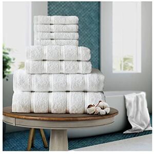 FAIRWAYUK 8-Piece Towels Bale Set for Bathroom, Ultra Soft Premium Quality Water Absorbent Towel Gift Sets, 100% Egyptian Cotton, 4x Face 2x Hand 2x Bath Towels, White FAIRWAYUK 8-Piece Towels Bale Set for Bathroom, Ultra Soft Premium Quality Water Absorbent Towel Gift Sets, 100% Egyptian Cotton, 4x Face 2x Hand 2x Bath Towels, White