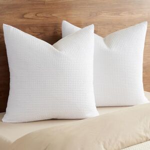 PHF 100% Cotton Waffle Textured Euro Sham, 26" x 26", Set of 2, Home Decorative Euro Throw Pillow Covers for Bed Couch Sofa, No Filling, White PHF 100% Cotton Waffle Textured Euro Sham, 26" x 26", Set of 2, Home Decorative Euro Throw Pillow Covers for Bed Couch Sofa, No Filling, White