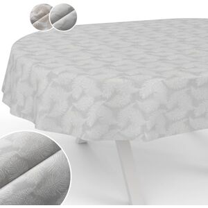 ANRO Tablecloth Fabric Washable Lurex Tablecloth Teflon Coated Easy Care Lotus Effect Dirt & Water-Repellent Kate Floral Leaves Oval 180 x 140 cm Cut Edge Silver ANRO Tablecloth Fabric Washable Lurex Tablecloth Teflon Coated Easy Care Lotus Effect Dirt & Water-Repellent Kate Floral Leaves Oval 180 x 140 cm Cut Edge Silver