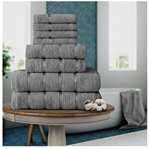 FAIRWAYUK 8-Piece Towels Bale Set for Bathroom, Ultra Soft Premium Quality Water Absorbent Towel Gift Sets, 100% Egyptian Cotton, 4x Face 2x Hand 2x Bath Towels, Silver FAIRWAYUK 8-Piece Towels Bale Set for Bathroom, Ultra Soft Premium Quality Water Absorbent Towel Gift Sets, 100% Egyptian Cotton, 4x Face 2x Hand 2x Bath Towels, Silver