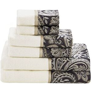 Madison Park Aubrey 100% Cotton Luxurious Bath Towel Set Highly Absorbent, Quick Dry, Jacquard Paisley Design, Hotel & Spa Quality for Bathroom Decor, Multi-Sizes, Black 6 Piece Madison Park Aubrey 100% Cotton Luxurious Bath Towel Set Highly Absorbent, Quick Dry, Jacquard Paisley Design, Hotel & Spa Quality for Bathroom Decor, Multi-Sizes, Black 6 Piece