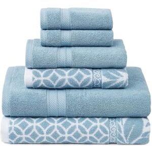 Modern Threads Trefoil Filigree 6-Piece Reversible Yarn Dyed Jacquard Towel Set Bath Towels, Hand Towels, & Washcloths Super Absorbent & Quick Dry 100% Combed Cotton, Sterling Blue Modern Threads Trefoil Filigree 6-Piece Reversible Yarn Dyed Jacquard Towel Set Bath Towels, Hand Towels, & Washcloths Super Absorbent & Quick Dry 100% Combed Cotton, Sterling Blue