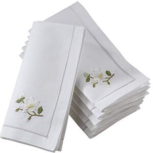 SARO LIFESTYLE NM143.W20S The Broderie Collection Hemstitch Table Napkins with Embroidered Magnolia Design (Set of 6), 100% Cotton SARO LIFESTYLE NM143.W20S The Broderie Collection Hemstitch Table Napkins with Embroidered Magnolia Design (Set of 6), 100% Cotton