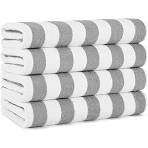 Arkwright LLC California Cabana Striped Oversized Beach Towel Set of Four Extra Large 30" x 70" 100% Ringspun Cotton Double Yarn Strength Perfect Pool Towel, Beach Towel, Bath Towel (Grey) Arkwright LLC California Cabana Striped Oversized Beach Towel Set of Four Extra Large 30" x 70" 100% Ringspun Cotton Double Yarn Strength Perfect Pool Towel, Beach Towel, Bath Towel (Grey)