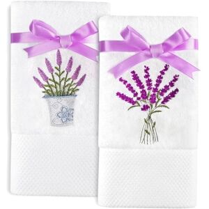 Quera 2 Pack Lavender Hand Towels 100 Percent Cotton Embroidered Premium Luxury Decor Bathroom Decorative Dish Set for Drying, Cleaning, Cooking, 13.7'' x 29.5'', White,Purple (Lavender) Quera 2 Pack Lavender Hand Towels 100 Percent Cotton Embroidered Premium Luxury Decor Bathroom Decorative Dish Set for Drying, Cleaning, Cooking, 13.7'' x 29.5'', White,Purple (Lavender)