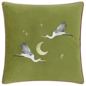 Paoletti Moonlit Flight Embroidered Velvet Cushion Cover - Olive - 45x45cm Paoletti Moonlit Flight Embroidered Velvet Cushion Cover - Olive - 45x45cm