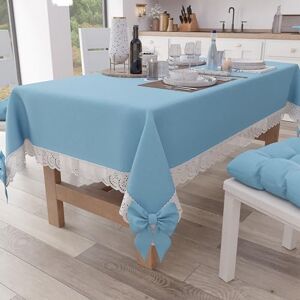 PETTI Artigiani Italiani Tablecloth, Table Cloth, Rectangular Kitchen Tablecloth with Sangallo Lace and Bows, Plain Cotton Table Cover, 12 Seater (140 x 240 cm) Light Blue PETTI Artigiani Italiani Tablecloth, Table Cloth, Rectangular Kitchen Tablecloth with Sangallo Lace and Bows, Plain Cotton Table Cover, 12 Seater (140 x 240 cm) Light Blue