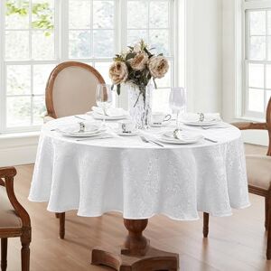 Elrene Damask Tablecloth, Polyester, White, 60" X 84" Oval Elrene Damask Tablecloth, Polyester, White, 60" X 84" Oval