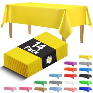 HSGUS 14 Pack Premium Disposable Yellow Plastic Tablecloth 54 x 108 in. Rectangle Plastic Tablecloths Colors. Red, Blue, Black, White, Green, Gold, Pink Use for Indoor Or Outdoor. Great for Parties.… HSGUS 14 Pack Premium Disposable Yellow Plastic Tablecloth 54 x 108 in. Rectangle Plastic Tablecloths Colors. Red, Blue, Black, White, Green, Gold, Pink Use for Indoor Or Outdoor. Great for Parties.…