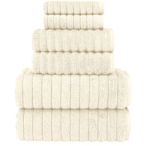 Elegant Comfort 100% Turkish Cotton Corduroy Ribbed Luxury Bath Towels 6-Piece Set, Premium Feel Quick Dry, Highly Absorbent, Contains 2 Bath Towels, 2 Hand Towels, and 2 Washcloths, Ivory Elegant Comfort 100% Turkish Cotton Corduroy Ribbed Luxury Bath Towels 6-Piece Set, Premium Feel Quick Dry, Highly Absorbent, Contains 2 Bath Towels, 2 Hand Towels, and 2 Washcloths, Ivory