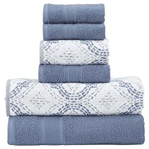 Modern Threads Capri 6-Piece Reversible Yarn Dyed Jacquard Towel Set Bath Towels, Hand Towels, & Washcloths Super Absorbent & Quick Dry 100% Combed Cotton, Denim Modern Threads Capri 6-Piece Reversible Yarn Dyed Jacquard Towel Set Bath Towels, Hand Towels, & Washcloths Super Absorbent & Quick Dry 100% Combed Cotton, Denim
