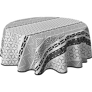 Le linge de Jules Stain-Resistant Tablecloth Graphic Round Black White 160cm Le linge de Jules Stain-Resistant Tablecloth Graphic Round Black White 160cm