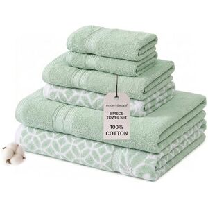 Modern Threads Amrapur Overseas Trefoil Filigree 6-Piece Reversible Yarn Dyed Jacquard Towel Set Bath Towels, Hand Towels, & Washcloths Super Absorbent & Quick Dry 100% Combed Cotton Modern Threads Amrapur Overseas Trefoil Filigree 6-Piece Reversible Yarn Dyed Jacquard Towel Set Bath Towels, Hand Towels, & Washcloths Super Absorbent & Quick Dry 100% Combed Cotton