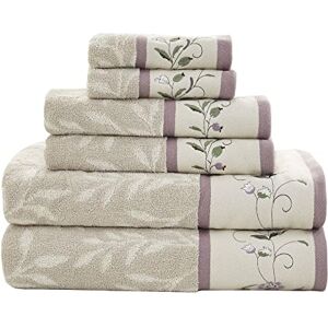 Madison Park Serene 100% Cotton Bath Towel Set Luxurious Floral Embroidered Cotton Jacquard Design, Soft and Highly Absorbent for Shower, Multi-Sizes, Purple 6 Piece Madison Park Serene 100% Cotton Bath Towel Set Luxurious Floral Embroidered Cotton Jacquard Design, Soft and Highly Absorbent for Shower, Multi-Sizes, Purple 6 Piece