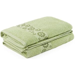 Go West Floral Jacquard Bath Towels – Light Green, Pack of 2, Extra Large 70x150 cm, 500 GSM Combed Cotton, Soft & Highly Absorbent Go West Floral Jacquard Bath Towels – Light Green, Pack of 2, Extra Large 70x150 cm, 500 GSM Combed Cotton, Soft & Highly Absorbent