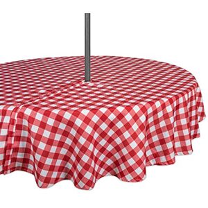 DII 100% Polyester, Spill Proof, Machine Washable, Tablecloth for Outdoor Use with Umbrella Covered Tables, Red Check, Seats 4 People, 60" Round-Zippered DII 100% Polyester, Spill Proof, Machine Washable, Tablecloth for Outdoor Use with Umbrella Covered Tables, Red Check, Seats 4 People, 60" Round-Zippered