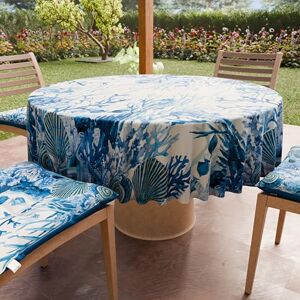 PETTI Artigiani Italiani - Anti-Stain Round Microfibre Tablecloth - Kitchen Table Cover for Round Table - Coral Blue Design - 180 cm PETTI Artigiani Italiani - Anti-Stain Round Microfibre Tablecloth - Kitchen Table Cover for Round Table - Coral Blue Design - 180 cm
