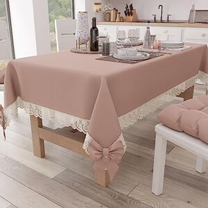 PETTI Artigiani Italiani Elegant Rectangular Cotton Tablecloth for Kitchen Living Room with Lace Frill and Bows Solid Colour 140 x 240 cm Powder PETTI Artigiani Italiani Elegant Rectangular Cotton Tablecloth for Kitchen Living Room with Lace Frill and Bows Solid Colour 140 x 240 cm Powder