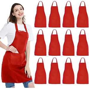NOBONDO Cooking Apron, 12 Pack Unisex Red Aprons with 2 Roomy Pockets, Machine Washable for Kitchen, Crafts, BBQ, Drawing NOBONDO Cooking Apron, 12 Pack Unisex Red Aprons with 2 Roomy Pockets, Machine Washable for Kitchen, Crafts, BBQ, Drawing