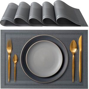 IPEA Elegant American Placemats 45 x 30 cm for Dinner, Lunch, Breakfast 6 Units Washable Placemats, Heat Resistant, Non-Slip, Stain Resistant for Kitchen and Dining Table Grey IPEA Elegant American Placemats 45 x 30 cm for Dinner, Lunch, Breakfast 6 Units Washable Placemats, Heat Resistant, Non-Slip, Stain Resistant for Kitchen and Dining Table Grey