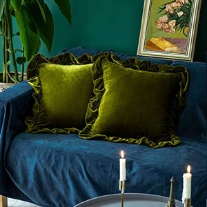 GLORY SEASON Velvet Throw Pillow Cover Soft Decorative Luxurious Solid Square Cushion Case for Sofa Couch Bedroom Farmhouse,Pack of 2, 45x45cm Olive Green GLORY SEASON Velvet Throw Pillow Cover Soft Decorative Luxurious Solid Square Cushion Case for Sofa Couch Bedroom Farmhouse,Pack of 2, 45x45cm Olive Green