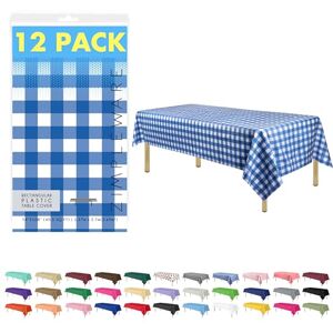 ZIMPLEWARE Premium Blue Gingham Checkered Plastic Table Cloth Disposable (12 Pk) Plastic Tablecloths for Rectangle Tables (54in x 108in) Party Table Cloths Disposable for 6ft to 8ft Rectangle Tables ZIMPLEWARE Premium Blue Gingham Checkered Plastic Table Cloth Disposable (12 Pk) Plastic Tablecloths for Rectangle Tables (54in x 108in) Party Table Cloths Disposable for 6ft to 8ft Rectangle Tables