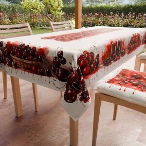 PETTI Artigiani Italiani Stain Resistant Rectangular Tablecloth Kitchen Table Cover Fruit Cherry Design X6 Seater (140 x 180 cm) 100% Made in Italy PETTI Artigiani Italiani Stain Resistant Rectangular Tablecloth Kitchen Table Cover Fruit Cherry Design X6 Seater (140 x 180 cm) 100% Made in Italy