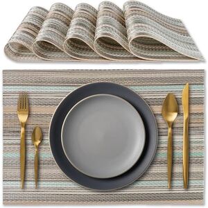 IPEA Elegant American Placemats 45 x 30 cm for Dinner, Lunch, Breakfast 6 Units Washable Placemats, Heat Resistant, Non-Slip, Stain Resistant for Kitchen and Dining Table Beige Stripes IPEA Elegant American Placemats 45 x 30 cm for Dinner, Lunch, Breakfast 6 Units Washable Placemats, Heat Resistant, Non-Slip, Stain Resistant for Kitchen and Dining Table Beige Stripes