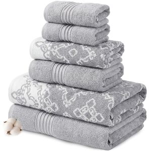 Modern Threads 6 Piece Set, 2 Bath Towels, 2 Hand Towels, 2 Washcloths Yarn Dyed Jacquard/Solid Towel Set Charlize Stone Modern Threads 6 Piece Set, 2 Bath Towels, 2 Hand Towels, 2 Washcloths Yarn Dyed Jacquard/Solid Towel Set Charlize Stone