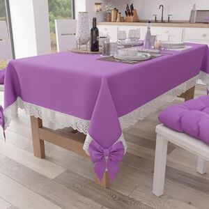 PETTI Artigiani Italiani Tablecloth, Table Cloth, Rectangular Kitchen Tablecloth with Sangallo Lace and Bows, Plain Cotton Table Cover, X6 Seater (140 x 180 cm) Lilac PETTI Artigiani Italiani Tablecloth, Table Cloth, Rectangular Kitchen Tablecloth with Sangallo Lace and Bows, Plain Cotton Table Cover, X6 Seater (140 x 180 cm) Lilac