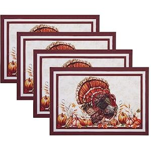 Elrene Home Fashions Autumn Heritage Turkey Engineered Placemats, Set of 4, 13''x19'' Elrene Home Fashions Autumn Heritage Turkey Engineered Placemats, Set of 4, 13''x19''