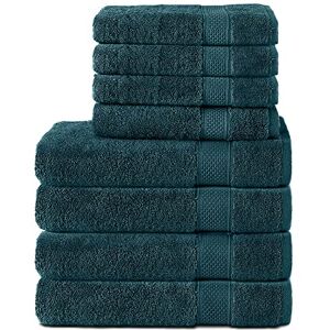 Komfortec Set of 8 Hand Towels 100% Cotton, 4 Bath Towels 70 x 140 cm and 4 Hand Towels 50 x 100 cm, Terry Towelling, Soft, Towel, Large, Petrol Blue Komfortec Set of 8 Hand Towels 100% Cotton, 4 Bath Towels 70 x 140 cm and 4 Hand Towels 50 x 100 cm, Terry Towelling, Soft, Towel, Large, Petrol Blue