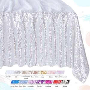 QueenDream 50 x 80inch Glitter Silver Sequin Table Cloth Sparkly Wedding Table Linens Birthday Party Decorations QueenDream 50 x 80inch Glitter Silver Sequin Table Cloth Sparkly Wedding Table Linens Birthday Party Decorations