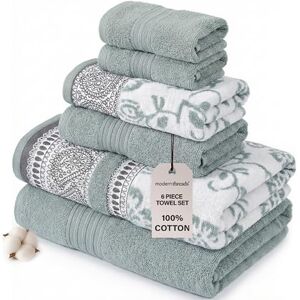 Modern Threads 6 Piece Set, 2 Bath Towels, 2 Hand Towels, 2 Washcloths Yarn Dyed Jacquard/Solid Towel Set Ophelia Dark Sage Modern Threads 6 Piece Set, 2 Bath Towels, 2 Hand Towels, 2 Washcloths Yarn Dyed Jacquard/Solid Towel Set Ophelia Dark Sage