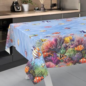 ANRO Oilcloth Tablecloth, Washable, Oilcloth, Garden Tablecloth, Outdoor, Indoor, 220 x 140 cm, Cut Edge, Aquarium ANRO Oilcloth Tablecloth, Washable, Oilcloth, Garden Tablecloth, Outdoor, Indoor, 220 x 140 cm, Cut Edge, Aquarium