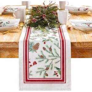 Elrene Home Fashions Winter Holiday Berry Fabric Bordered Table or Console Runner, Christmas Table Decor, 13" x 70 Elrene Home Fashions Winter Holiday Berry Fabric Bordered Table or Console Runner, Christmas Table Decor, 13" x 70