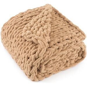 LONG CREATE Chunky Knit Throw Blanket 50"X 60", 100% Handmade with Soft Chenille Yarn, 4.4lbs Thick Cable Knitted Blankets, Large Rope Knot Crochet Throws for Couch Sofa Bed Home Decor, Tan Brown LONG CREATE Chunky Knit Throw Blanket 50"X 60", 100% Handmade with Soft Chenille Yarn, 4.4lbs Thick Cable Knitted Blankets, Large Rope Knot Crochet Throws for Couch Sofa Bed Home Decor, Tan Brown