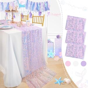 Purple Mermaid Party Table Runner - 25x120 Inches, Glitter Sequins, Reusable Purple Mermaid Party Table Runner - 25x120 Inches, Glitter Sequins, Reusable