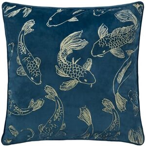 Paoletti Koi Pond Embroidered Velvet Cushion Cover Navy 50x50cm Paoletti Koi Pond Embroidered Velvet Cushion Cover Navy 50x50cm