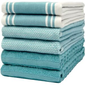 Bumble Towels Premium Kitchen Towels (20”x 28”, 50 x 70 cm, 6 Pack) – Large Cotton Kitchen Hand Towels – Vintage Striped Flat & Terry Towel – Highly Absorbent Tea Towels Set With Hanging Loop – Aqua Bumble Towels Premium Kitchen Towels (20”x 28”, 50 x 70 cm, 6 Pack) – Large Cotton Kitchen Hand Towels – Vintage Striped Flat & Terry Towel – Highly Absorbent Tea Towels Set With Hanging Loop – Aqua