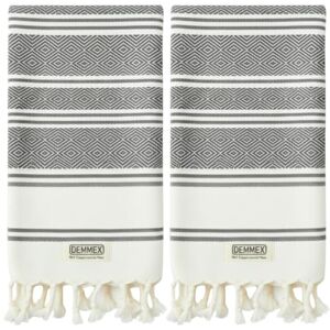 DEMMEX Organic Turkish Cotton Hand Towels Set of 2, Quick Dry Soft Diamond Weave, Absorbent Prewashed OEKO-TEX Bathroom Kitchen Towels 45x90cm (Dark Grey) DEMMEX Organic Turkish Cotton Hand Towels Set of 2, Quick Dry Soft Diamond Weave, Absorbent Prewashed OEKO-TEX Bathroom Kitchen Towels 45x90cm (Dark Grey)
