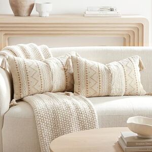 BlissBlush Decorative Lumbar Throw Pillow Cover 12x20 Combo Set of 2 Cream Neutral White Rectangular Boho Accent Pillowcase Farmhouse Cushion for Couch Sofa Bedroom Living Home Décor Cover ONLY BlissBlush Decorative Lumbar Throw Pillow Cover 12x20 Combo Set of 2 Cream Neutral White Rectangular Boho Accent Pillowcase Farmhouse Cushion for Couch Sofa Bedroom Living Home Décor Cover ONLY
