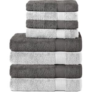 Komfortec Set of 8 Hand Towels 100% Cotton, 4 Bath Towels 70 x 140 cm and 4 Hand Towels 50 x 100 cm, Terry Towelling, Soft, Towel, Large, Anthracite/White Komfortec Set of 8 Hand Towels 100% Cotton, 4 Bath Towels 70 x 140 cm and 4 Hand Towels 50 x 100 cm, Terry Towelling, Soft, Towel, Large, Anthracite/White