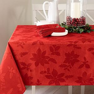 Benson Mills Poinsettia Legacy Damask Fabric Tablecloth for Christmas, Winter, and Holiday (Red, 60" X 120" Rectangular) Benson Mills Poinsettia Legacy Damask Fabric Tablecloth for Christmas, Winter, and Holiday (Red, 60" X 120" Rectangular)